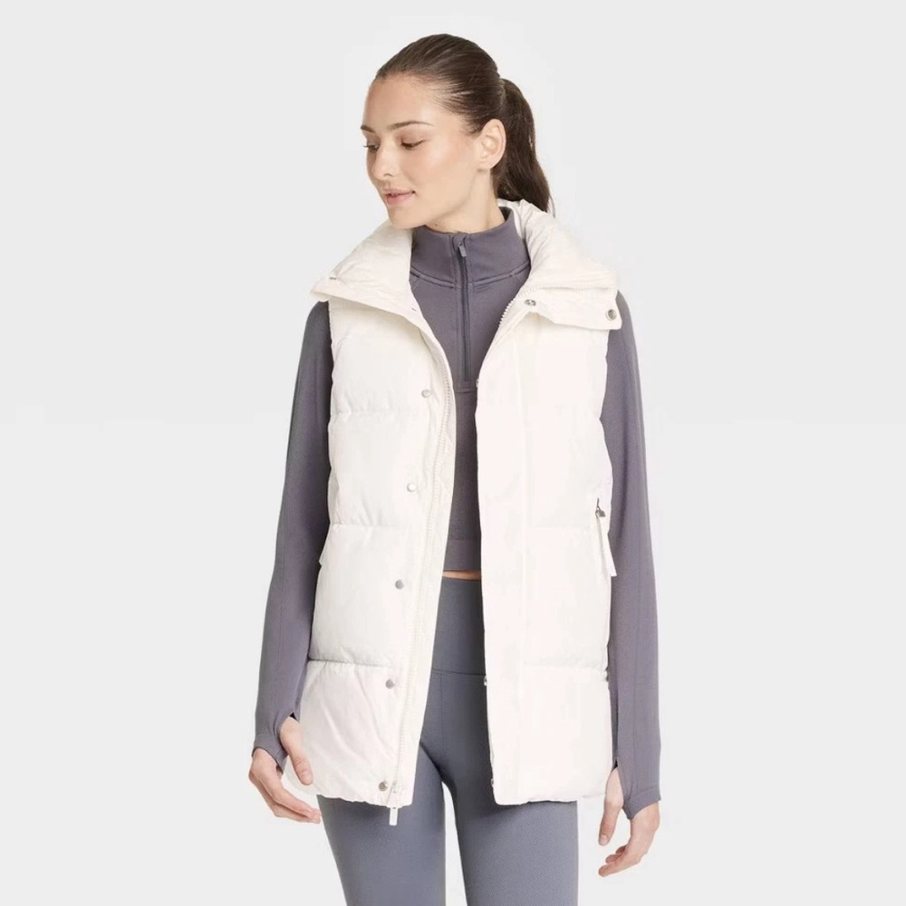 All In Motion Women's Long Puffer Vest Sleeveless Jacket Cream Size XXL